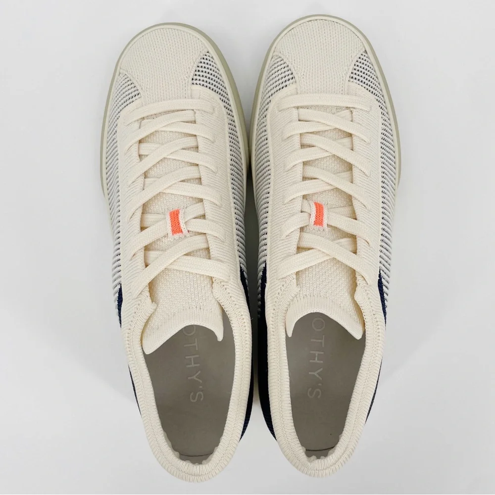 Rothy’s The Lace Up Sneakers Classic Navy & Off White Cream - Picture 4 of 5